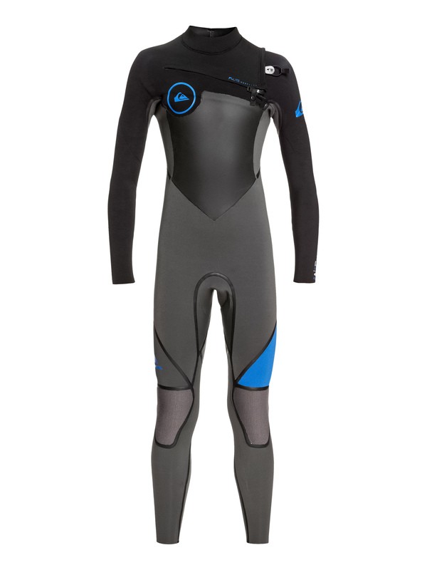quiksilver, 4/3mm Syncro Plus - Chest Zip Wetsuit for Boys 8-16, BLACK/JET BLACK/DEEP CYANINE (xkbc) 0 4/3mm Syncro Plus - Chest Zip Wetsuit for Boys 8-16 EQBW103029 Quiksilver