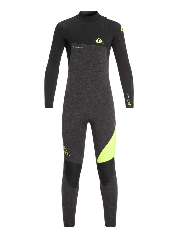 quiksilver, 4/3mm Highline Series - Zipperless Wetsuit for Boys 8-16, BLACK HEATHER/SAFETY YELLOW (xccy) 0 4/3mm Highline Series - Zipperless Wetsuit for Boys 8-16 Brown EQBW103035 Quiksilver