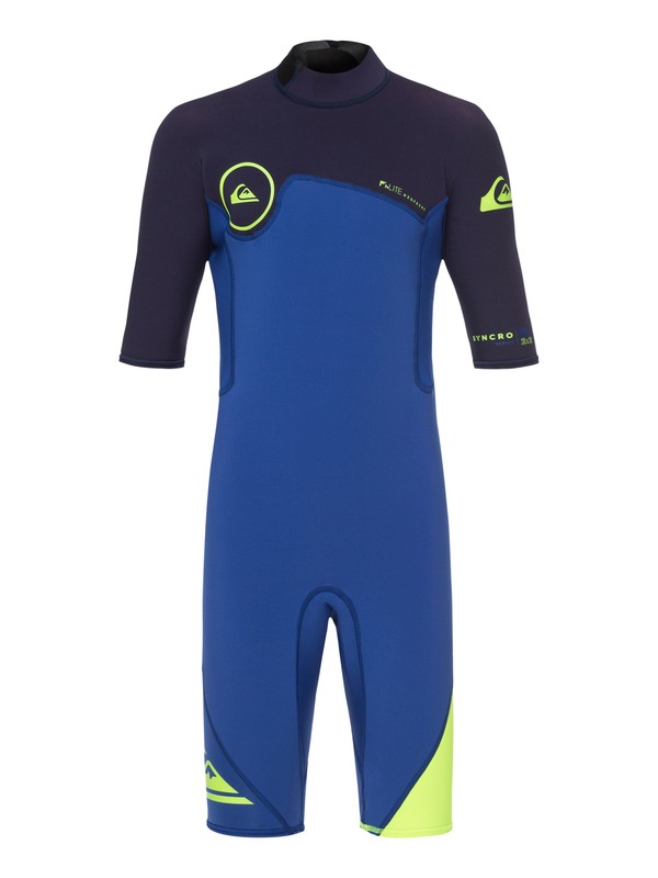quiksilver, 2mm Syncro Series - Short Sleeve Back Zip FLT Springsuit, NITE BLUE/BLUE RIBBON (xbbb) 0 2mm Syncro Series - Short Sleeve Back Zip FLT Springsuit Blue EQBW503004 Quiksilver