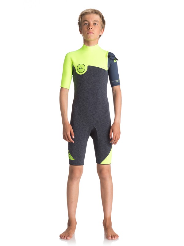 quiksilver, 2/2mm Highline Series - Springsuit manches courtes sans zip pour Garçon 8-16 ans, HEATHER SLATE/ SAFETY YELLOW/ (xkgb) 0 2/2mm Highline Series - Springsuit manches courtes sans zip pour Garçon 8-16 ans Noir EQBW503006 Quiksilver