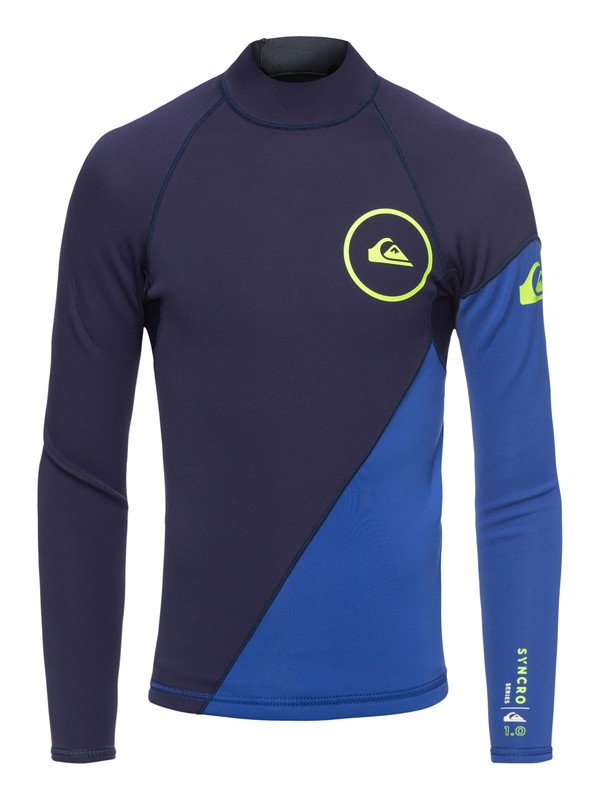 quiksilver, Boy's 8-16 1mm Syncro Series Long Sleeve Neoprene Surf Top, NITE BLUE/BLUE RIBBON (xbbb) 0 Boy's 8-16 1mm Syncro Series Long Sleeve Neoprene Surf Top Blue EQBW803003 Quiksilver