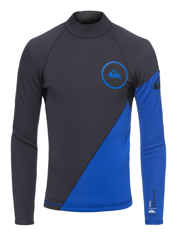 quiksilver, Boy's 8-16 1mm Syncro Series Long Sleeve Neoprene Surf Top, GRAPHITE/BLACK/DEEP CYANINE (xbkb) 0 Boy's 8-16 1mm Syncro Series Long Sleeve Neoprene Surf Top Blue EQBW803003 Quiksilver