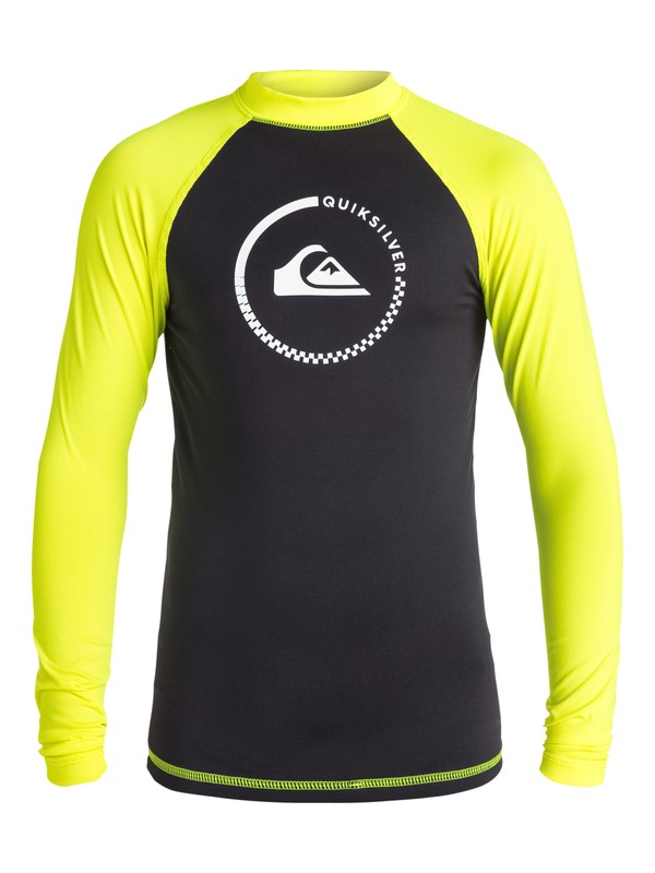 quiksilver, Boys 8-16 Lock Up Long Sleeve Rashguard, BLACK/SAFETY YELLOW (xkky) 0 Boys 8-16 Lock Up Long Sleeve Rashguard EQBWR03000 Quiksilver