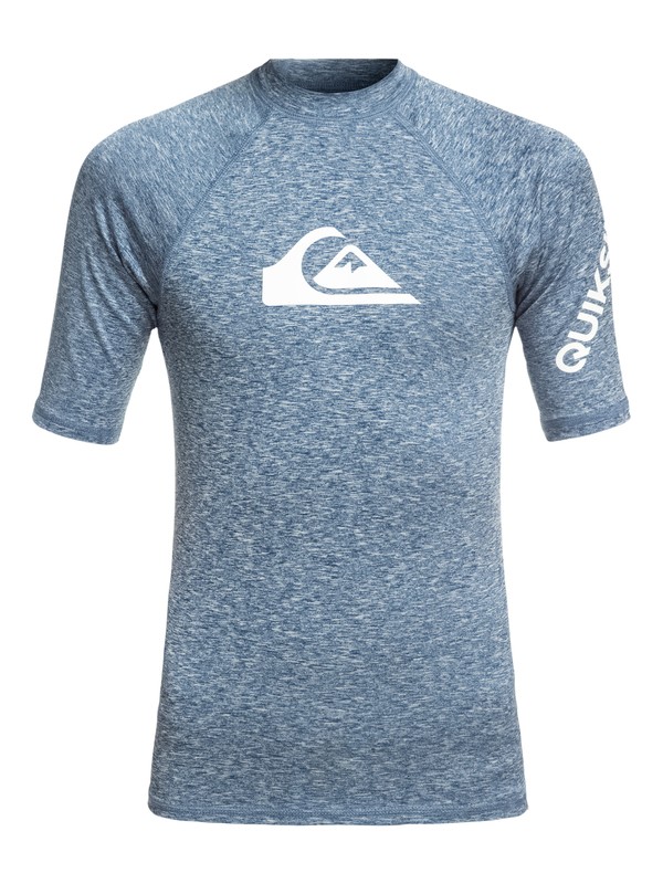 quiksilver, Boy's 8-16 All Time Short Sleeve UPF 50 Rash Guard, DARK DENIM HEATHER (brqh) 0 Boy's 8-16 All Time Short Sleeve UPF 50 Rash Guard Blue EQBWR03060 Quiksilver