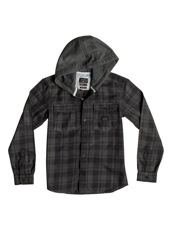 quiksilver, Boy's 8-16 Snap Up Flannel Hooded Long Sleeve Shirt, SNAP UP TARMAC (kta1) 0 Boy's 8-16 Snap Up Flannel Hooded Long Sleeve Shirt EQBWT03107 Quiksilver