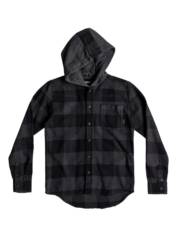 quiksilver, Boy's 8-16 Motherfly Long Sleeve Hooded Shirt, BLACK MOTHERFLY CHECK S418 (kvj1) 0 Boy's 8-16 Motherfly Long Sleeve Hooded Shirt Black EQBWT03233 Quiksilver