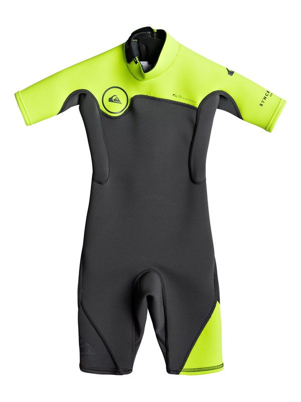 quiksilver, Boy's 2-7 2/2mm Syncro Series Short Sleeve Back Zip FLT Springsuit, JET BLACK/ SAFETY YELLOW/ GUN (xkgk) 0 Boy's 2-7 2/2mm Syncro Series Short Sleeve Back Zip FLT Springsuit Black EQKW503000 Quiksilver