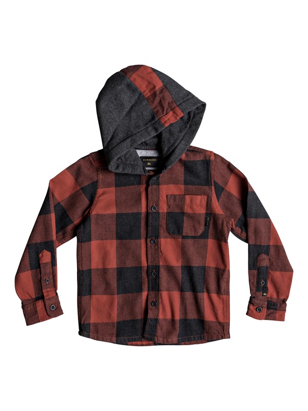 quiksilver, Boy's 2-7 Motherfly Long Sleeve Hooded Shirt, BARN RED MOTHERFLY CHECK S418 (rqj1) 0 Boy's 2-7 Motherfly Long Sleeve Hooded Shirt Red EQKWT03149 Quiksilver