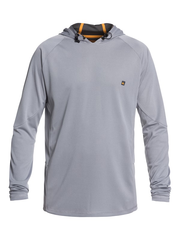 quiksilver, Waterman New Hooked Long Sleeve Hooded UPF 50 Rashguard, SLEET (szp0) 0 Waterman New Hooked Long Sleeve Hooded UPF 50 Rashguard Grey EQMWR03036 Quiksilver