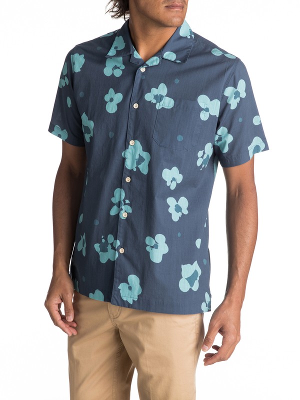 quiksilver, Waterman Waterfloral Short Sleeve Camp Shirt, ENSIGN BLUE WATERFLORAL (brw6) 0 Waterman Waterfloral Short Sleeve Camp Shirt Blue EQMWT03093 Quiksilver