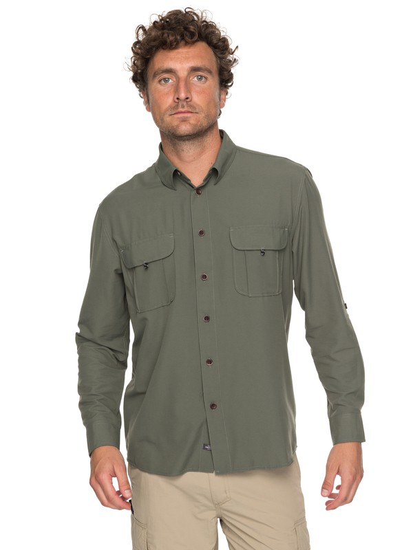 quiksilver, Waterman Trailblazing - Long Sleeve Shirt, BEETLE (gqm0) 0 Waterman Trailblazing - Long Sleeve Shirt Green EQMWT03107 Quiksilver