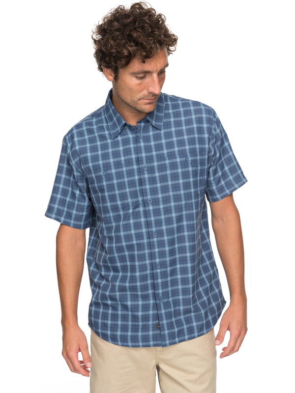 quiksilver, Waterman Wake Plaid 2 Technical Short Sleeve Shirt, DARK DENIM WAKE PLAID (brq1) 0 Waterman Wake Plaid 2 Technical Short Sleeve Shirt Blue EQMWT03123 Quiksilver