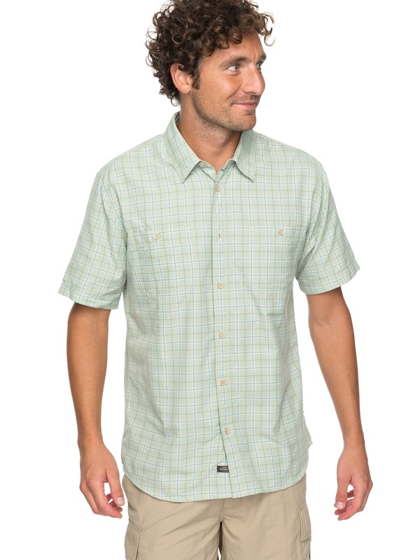quiksilver, Waterman Wake Plaid 2 Technical Short Sleeve Shirt, RESEDA WAKE PLAID (gfy1) 0 Waterman Wake Plaid 2 Technical Short Sleeve Shirt Green EQMWT03123 Quiksilver