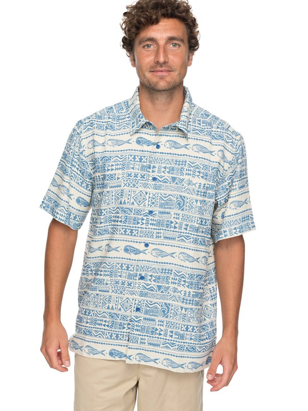 quiksilver, Waterman Pina Fish Short Sleeve Shirt, DEEP WATER (bpd0) 0 Waterman Pina Fish Short Sleeve Shirt Blue EQMWT03131 Quiksilver