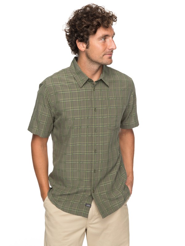 quiksilver, Waterman Checkedout Short Sleeve Shirt, BEETLE CHECKED OUT (gqm1) 0 Waterman Checkedout Short Sleeve Shirt Green EQMWT03134 Quiksilver