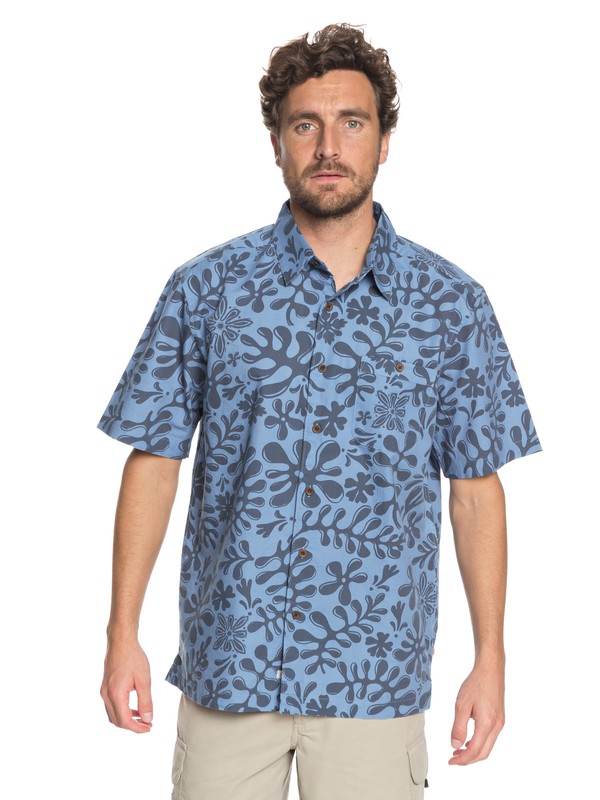 quiksilver, Waterman Tiki Inda Forrest Short Sleeve Shirt, PARISIAN BLUE (blg0) 0 Waterman Tiki Inda Forrest Short Sleeve Shirt Blue EQMWT03156 Quiksilver
