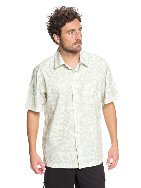quiksilver, Waterman Tiki Inda Forrest Short Sleeve Shirt, SEA FOAM (gds0) 0 Waterman Tiki Inda Forrest Short Sleeve Shirt Green EQMWT03156 Quiksilver