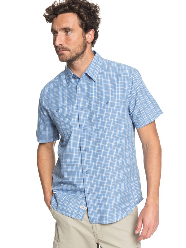 quiksilver, Waterman Wake Plaid - Technical Short Sleeve Shirt, PARISIAN BLUE (blg0) 0 Waterman Wake Plaid - Technical Short Sleeve Shirt Blue EQMWT03164 Quiksilver