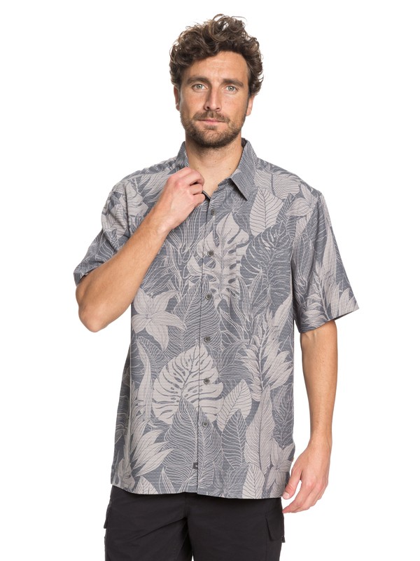 quiksilver, Waterman Jungle Thinking Short Sleeve Shirt, DARK SHADOW JUNGLE THINKING (krp6) 0 Waterman Jungle Thinking Short Sleeve Shirt Black EQMWT03165 Quiksilver