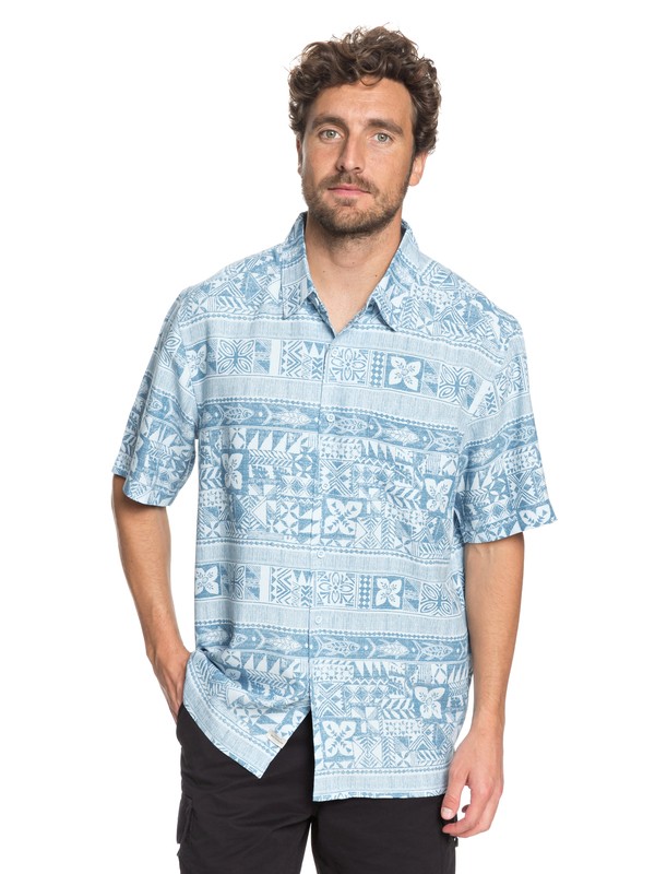 quiksilver, Waterman Aku Aku Fish - Short Sleeve Shirt, CRYSTAL BLUE (bfa0) 0 Waterman Aku Aku Fish - Short Sleeve Shirt Blue EQMWT03166 Quiksilver
