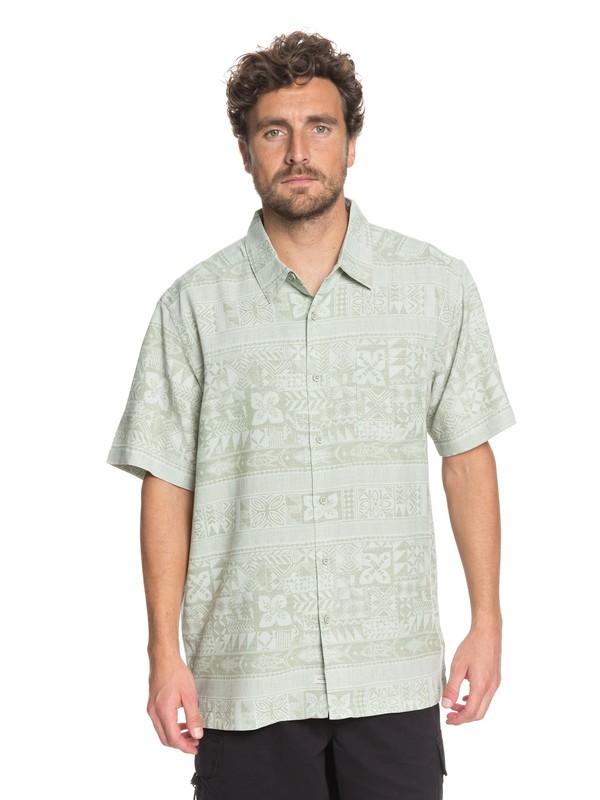quiksilver, Waterman Aku Aku Fish Short Sleeve Shirt, SEA FOAM (gds0) 0 Waterman Aku Aku Fish Short Sleeve Shirt Green EQMWT03166 Quiksilver