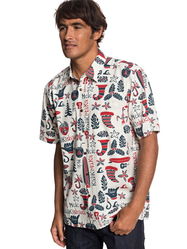 quiksilver, Waterman Mele Kalilimaka Short Sleeve Shirt, RAINY DAY (sew0) 0 Waterman Mele Kalilimaka Short Sleeve Shirt Grey EQMWT03202 Quiksilver