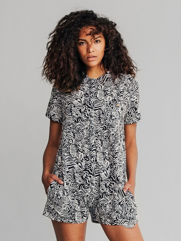 quiksilver, Quiksilver Womens Short Sleeve Shirt Romper, BLACK ACID TRIBE (kvj6) 0 Quiksilver Womens Short Sleeve Shirt Romper Black EQWWT03003 Quiksilver