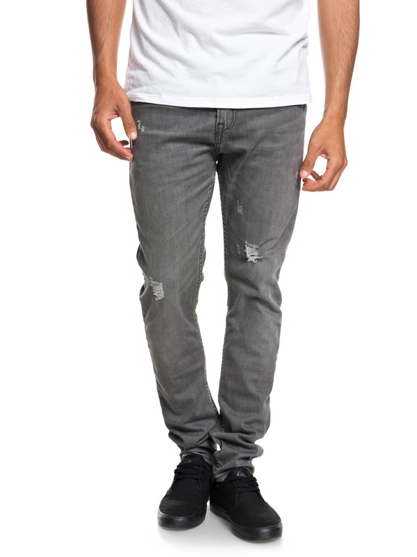 quiksilver, Low Bridge Grey Damaged - Slim Fit Drop Crotch Jeans for Men, GREY DAMAGED (sjew) 0 Low Bridge Grey Damaged - Slim Fit Drop Crotch Jeans for Men Grey EQYDP03371 Quiksilver