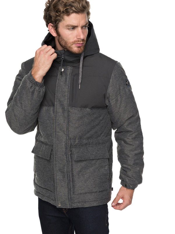 quiksilver, Full Fin - Waterproof Hooded Puffer Jacket for Men, TARMAC (kta0) 0 Full Fin - Waterproof Hooded Puffer Jacket for Men Black EQYJK03392 Quiksilver