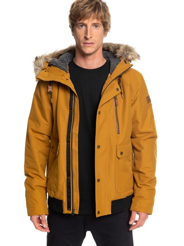 quiksilver, Arris - Waterproof Hooded Bomber Jacket for Men, GOLDEN BROWN (cpd0) 0 Arris - Waterproof Hooded Bomber Jacket for Men Brown EQYJK03411 Quiksilver