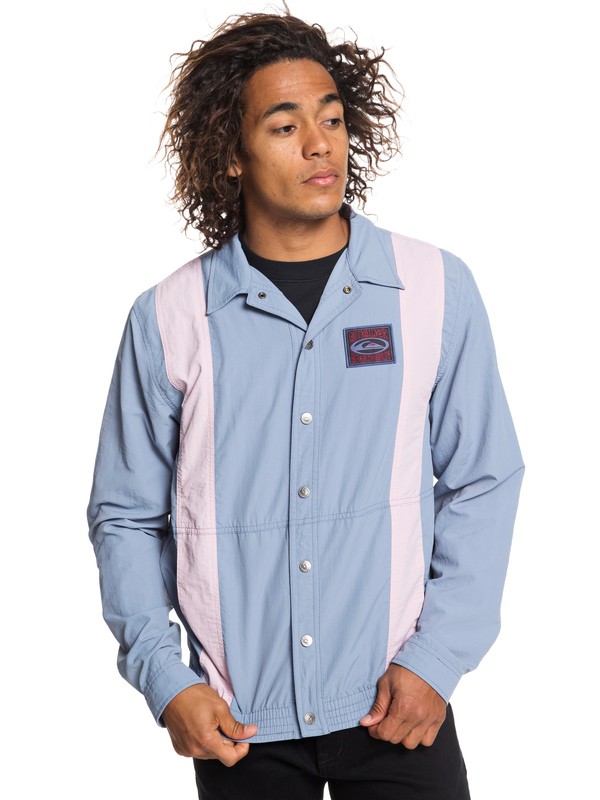 quiksilver, Originals Nylon Snap-Front Jacket, STONE WASH (bkj0) 0 Originals Nylon Snap-Front Jacket Blue EQYJK03473 Quiksilver