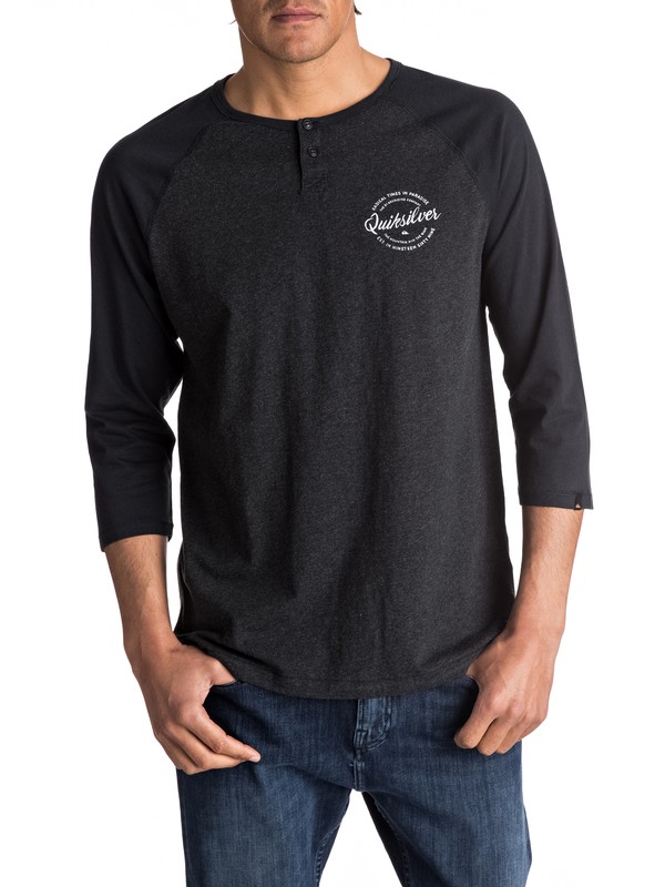 quiksilver, BAYSIC HENLEY 3/4 SLEEVES, DARK GREY HEATHER (ktfh) 0 BAYSIC HENLEY 3/4 SLEEVES EQYKT03630 Quiksilver