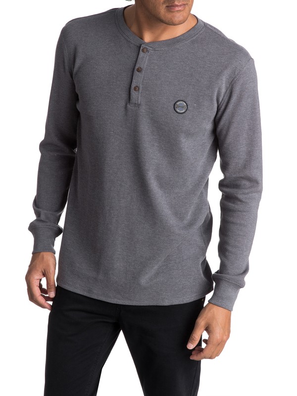 quiksilver, Men's Ocean Surface Thermal Long Sleeve Henley Top, MEDIUM GREY HEATHER (kpwh) 0 Men's Ocean Surface Thermal Long Sleeve Henley Top EQYKT03657 Quiksilver