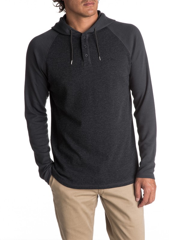 quiksilver, Men's Wedgeport Long Sleeve Henley Hoodie, TARMAC (kta0) 0 Men's Wedgeport Long Sleeve Henley Hoodie EQYKT03674 Quiksilver