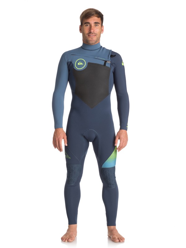 quiksilver, 3/2mm Highline Plus - Wetsuit met een Borstrits, SLATE/ PEWTER/ SAFETY YELLOW (xkbg) 0 3/2mm Highline Plus - Wetsuit met een Borstrits Black EQYW103049 Quiksilver
