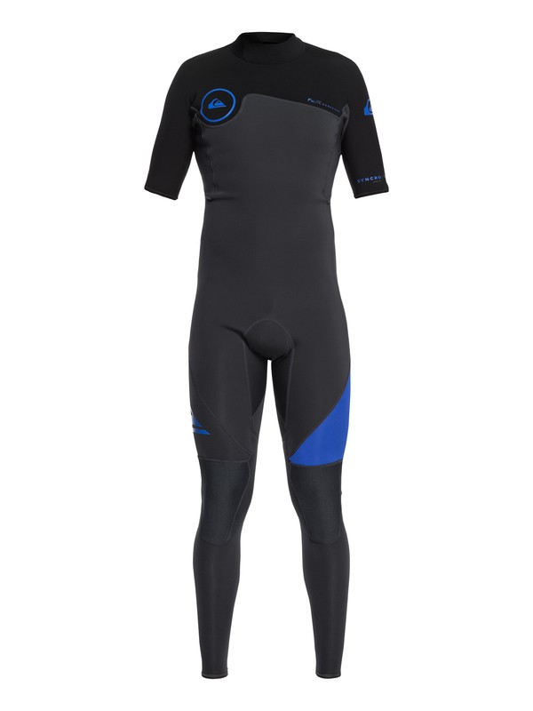 quiksilver, 2/2mm Syncro Series Short Sleeve Back Zip Flt Springsuit, GRAPHITE/BLACK/DEEP CYANINE (xbkb) 0 2/2mm Syncro Series Short Sleeve Back Zip Flt Springsuit Blue EQYW303005 Quiksilver