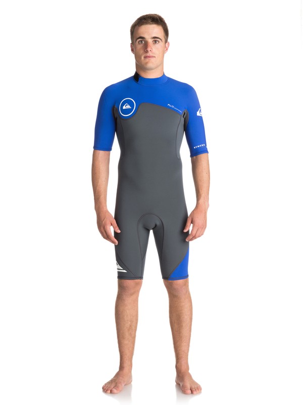 quiksilver, 2/2mm Syncro Series Short Sleeve Back Zip FLT Springsuit, GUN METAL/ HV ROYAL/ WHITE (xkpw) 0 2/2mm Syncro Series Short Sleeve Back Zip FLT Springsuit Black EQYW503006 Quiksilver