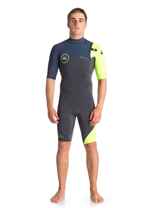 quiksilver, 2/2mm Highline Series - Springsuit manches courtes sans zip pour Homme, HEATHER SLATE/ SLATE/ SAFETY Y (xkbg) 0 2/2mm Highline Series - Springsuit manches courtes sans zip pour Homme Noir EQYW503007 Quiksilver