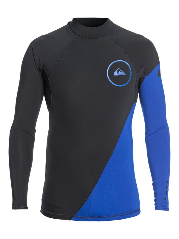 quiksilver, 1mm Syncro Series Long Sleeve Neoprene Surf Top, GRAPHITE/BLACK/DEEP CYANINE (xbkb) 0 1mm Syncro Series Long Sleeve Neoprene Surf Top Blue EQYW803007 Quiksilver