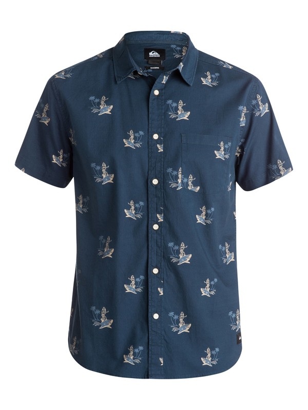 quiksilver, Shark Hula Everyday Short Sleeve Shirt, SHARK HULA DARK DENIM (brq6) 0 Shark Hula Everyday Short Sleeve Shirt EQYWT03245 Quiksilver