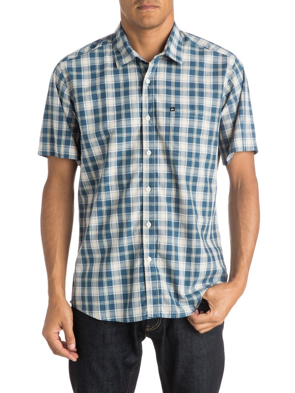 quiksilver, Everyday Check - Short Sleeve Shirt, EVERYDAY CHECK DENIM (brq1) 0 Everyday Check - Short Sleeve Shirt EQYWT03335 Quiksilver