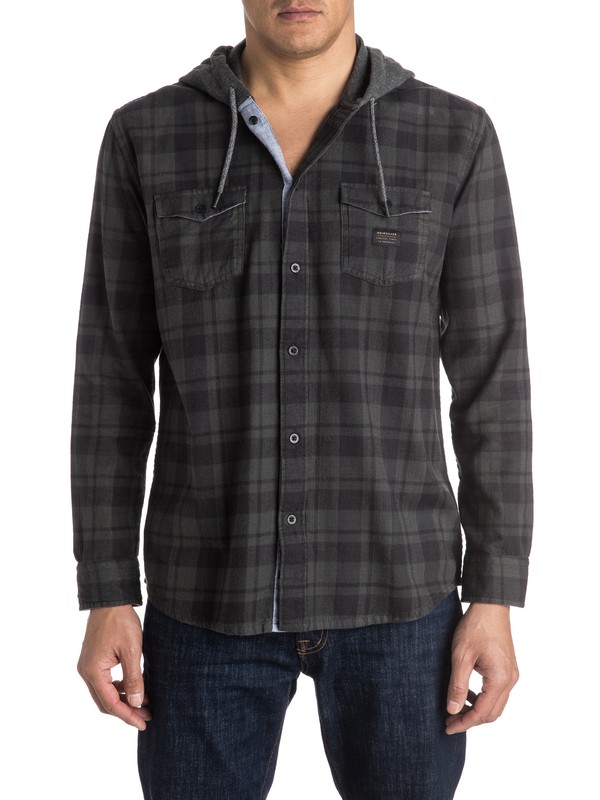 quiksilver, Snap Up Flannel Long Sleeve Hooded Shirt, SNAP UP TARMAC (kta1) 0 Snap Up Flannel Long Sleeve Hooded Shirt EQYWT03376 Quiksilver