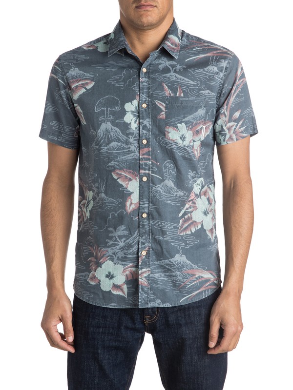 quiksilver, Parrot Jungle Short Sleeve Shirt, PARROT JUNGLE NAVY (byj6) 0 Parrot Jungle Short Sleeve Shirt EQYWT03384 Quiksilver
