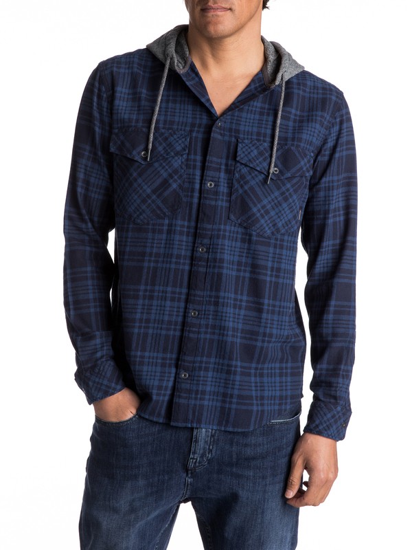 quiksilver, Snap Up Flannel Long Sleeve Hooded Shirt, NAVY SNAP UP (byj1) 0 Snap Up Flannel Long Sleeve Hooded Shirt EQYWT03578 Quiksilver
