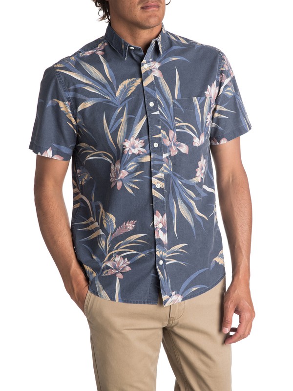 quiksilver, Men's Longa Locka Short Sleeve Shirt, DK DENIM LONGA LOCKA (brq6) 0 Men's Longa Locka Short Sleeve Shirt Blue EQYWT03608 Quiksilver