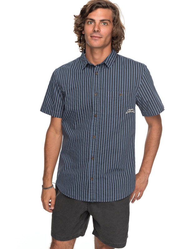 quiksilver, Bro Stripe Short Sleeve Shirt, VINTAGE INDIGO GOOFY BRO (bpy6) 0 Bro Stripe Short Sleeve Shirt Blue EQYWT03654 Quiksilver