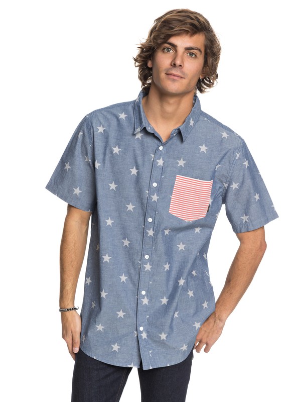 quiksilver, 4th July - Short Sleeve Shirt, USED BLUE 4TH JULY (byl6) 0 4th July - Short Sleeve Shirt Blue EQYWT03679 Quiksilver