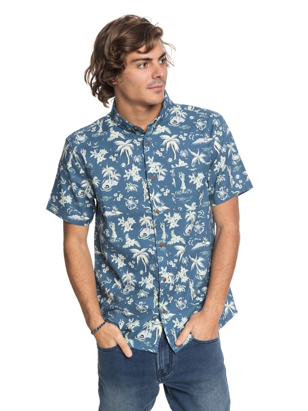 quiksilver, Men Black Hula Camisa Manga Corta, REAL TEAL 2 BLACK HULA (bpr6) 0 Men Black Hula Camisa Manga Corta Azul EQYWT03683 Quiksilver