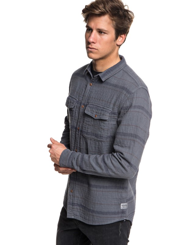 quiksilver, Hamada Life Flannel Long Sleeve Shirt, IRON GATE STRIPED FLANNEL (kzm1) 0 Hamada Life Flannel Long Sleeve Shirt Black EQYWT03708 Quiksilver