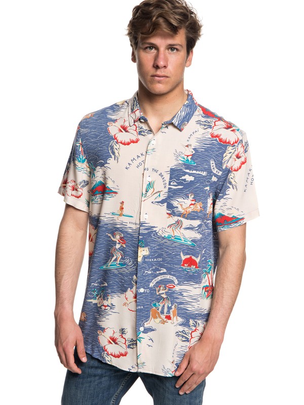 quiksilver, Men's Banzai Camp Tee, BIJOU BLUE VARIABLE CAMP (bng6) 0 Men's Banzai Camp Tee Blue EQYWT03709 Quiksilver